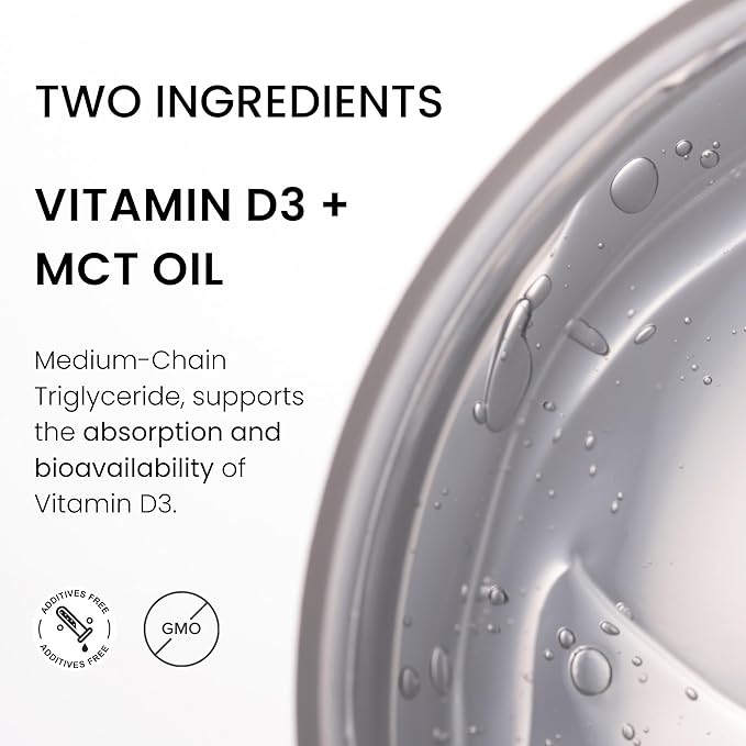 Liquid Vitamin D3 Drops 5000 IU – High Absorption for Immune & Bone Support – Tasteless, Non-GMO, Adjustable Dosing – 2 Ingredients (Vitamin D + Organic MCT Oil) – 2 oz (60 Servings)