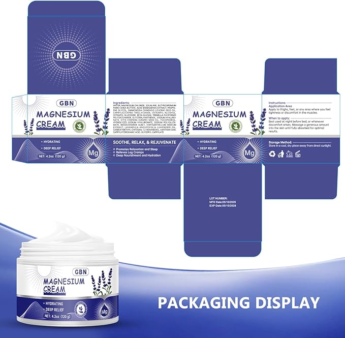 GBN Magnesium Cream for Sleep - Natural Relaxation Cream for Muscles & Joint - Hydrating Magnesium Lotion for Sleep, Fast-Absorbing & Non-Greasy, Safe for Kids (Lavender)