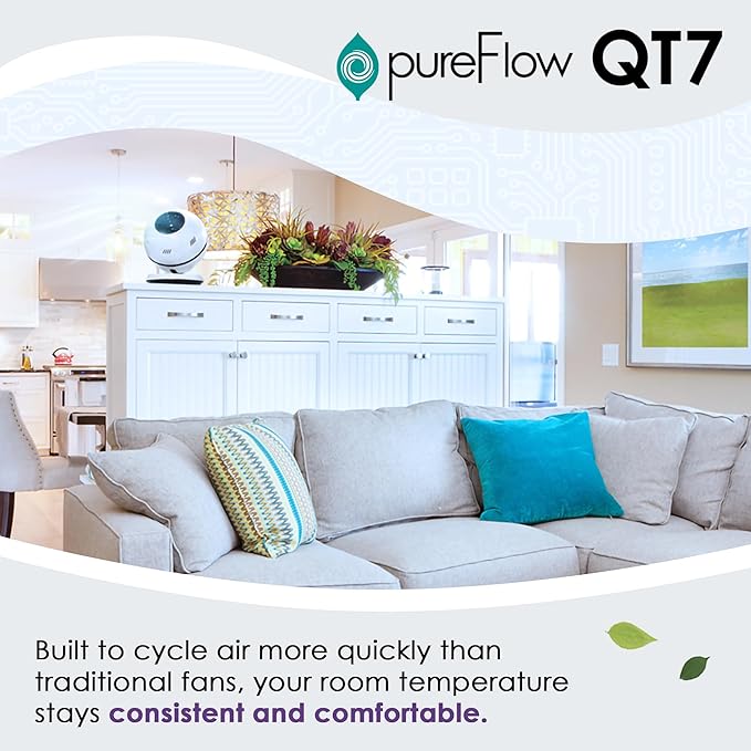 Greentech QT7 Bladeless Fan - Whisper Quiet Air Circulator - Safe Around Pets and Children