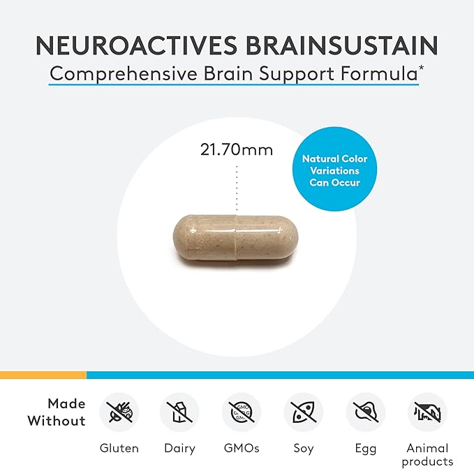 XYMOGEN NeuroActives BrainSustain - Brain Supplements for Memory and Focus Support - Brain Health Supplements for Adults - Vegan, Gluten Free + Non GMO (240 Capsules)