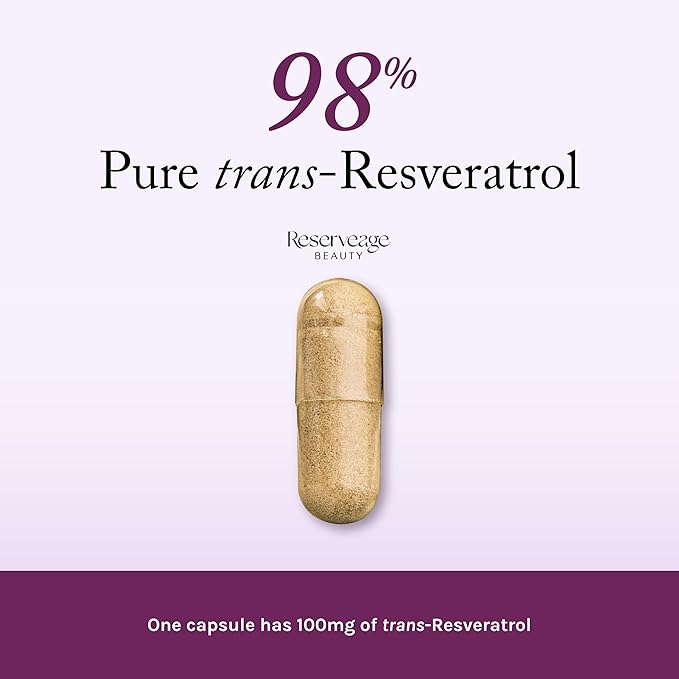 Reserveage Beauty, Resveratrol 100 mg, Antioxidant Supplement for Heart and Cellular Health, Supports Healthy Aging and Immune System, Paleo, Keto, 60 Capsules (60 Servings)