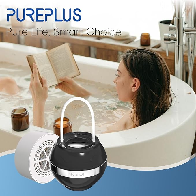 PUREPLUS Bathtub Bath Water Filter for Tub, 8 Stages Kinder Filter for Bathtub, 2500 Gallons Filtration, Removes Contaminants for Softer Skin and Hair, Reduces Chlorine & Heavy Metals, BPA Free, Black