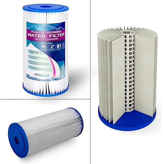 High Capacity 10 x 4.5-Inches Transparent Whole House Water Filter Purifier System with Presser Relief Button, 1ā Inlet/Outlet Brass Port & Yearly Supply (4) Pleated Washable Sediment Cartridges 5 Mic