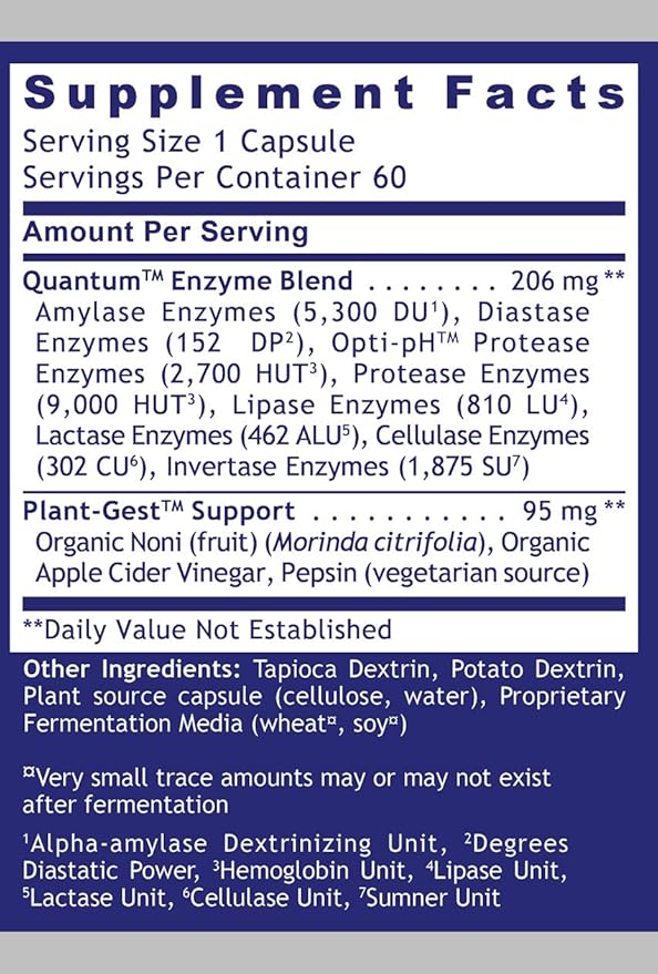 Quantum Nutrition Labs Quantum Digest - Digestive Health Enzymes for Women and Men, Digestion Support for Gut Health, Fully Active Vegan Enzyme Pills - 60 Vegetarian Capsules