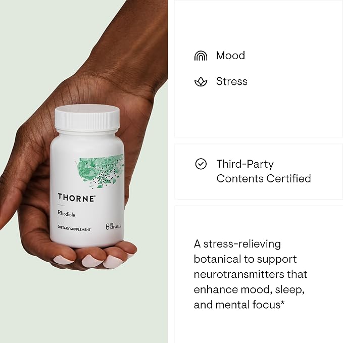 THORNE - Rhodiola - Botanical Supplement for Stress Relief - Enhances Sleep, and Mental Focus* - 60 Capsules
