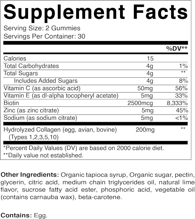 Vitamatic Hydrolyzed Collagen Gummies with Vitamin C, Zinc and Biotin, 200 mg - Healthy Skin Support - 60 Gummies
