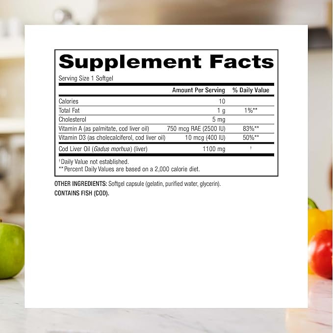 Webber Naturals Super Cod Liver Oil with Vitamin A and D3, 1100 mg Cod Liver Oil per Softgel, 180 Softgels, Value Size, Dairy, Gluten and Shellfish Free, Immune Support