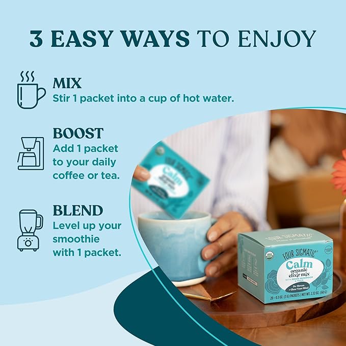 Reishi Mushroom Elixir Mix by Four Sigmatic | Coffee Alternative with Organic Reishi Mushroom Powder, Tulsi, Rose Hips & Mint | Support Stress & Sleep | Decaf, Vegan, Gluten-Free & Keto | 20 Packets