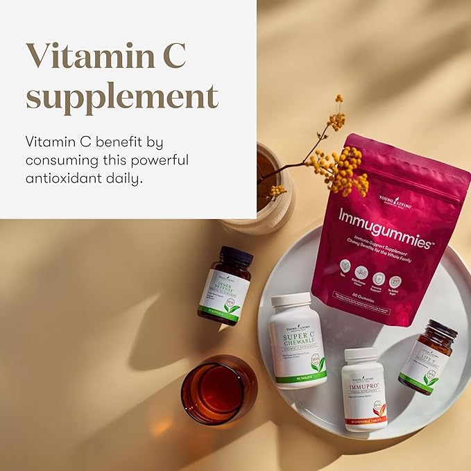 Young Living Super C Chewable Tablets 90ct - Vitamin C Supplement with Blend of Camu Camu, Acerola, Cherry, and Rose Hip Fruit Powder and Orange Premium Essential Oil