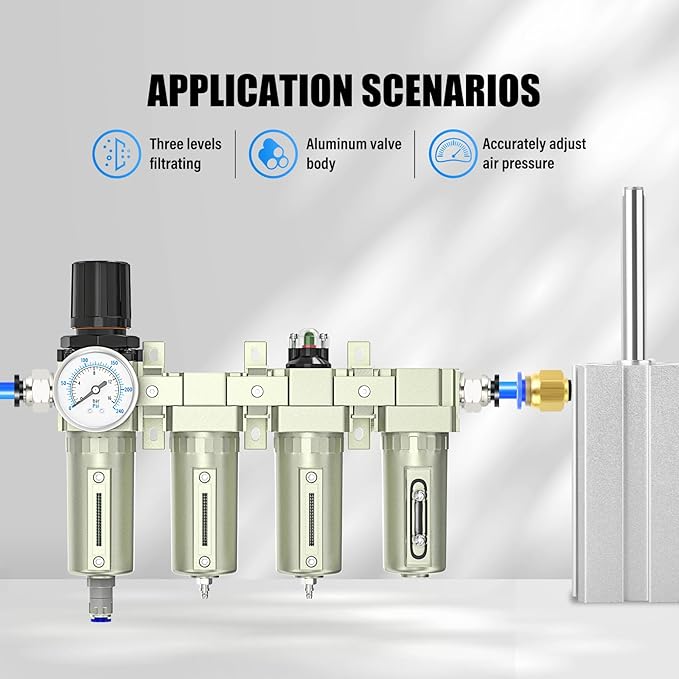 1/2" NPT Heavy Duty Industrial Grade 4 Stage Air Drying System,Auto Drain,Coalescing Filter,Double Particulate Filter,Desiccant Dryer and Air Regulator For Plasma Cutter and Paint Spray