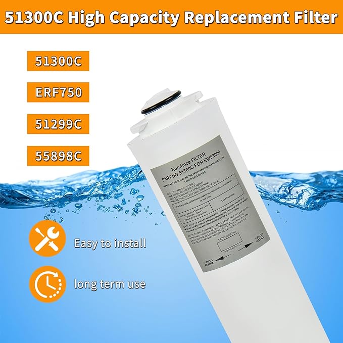 51300C Water Filter, Replacement for Elkay EWF3000 51300C Filters By NSF/ANSI 42 Certified, Compatible With Ezh2o Filter Replacement Bottle Stations, 3000 Gallon High Capacity (No Chip)