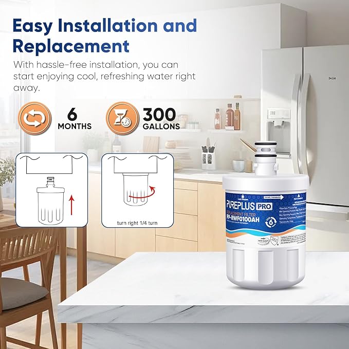 PUREPLUS PRO NSF/ANSI 53&42 Certified Refrigerator Water Filter Replacement for LG LT500P, ADQ72910901, GEN11042FR-08, Kenmore 9890, 469890, HDX FML-1, ADQ72910907 Refrigerator Water Filter, 2Pack