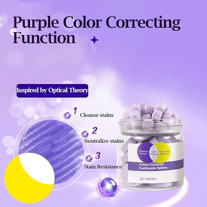 Purple Toothpaste Tabets for Teeth Whitening, Fresh Breath, Remineralizing Travel Toothpaste Tabs, Enamel-Safe, Fluoride & Plastic Free | 30 Count