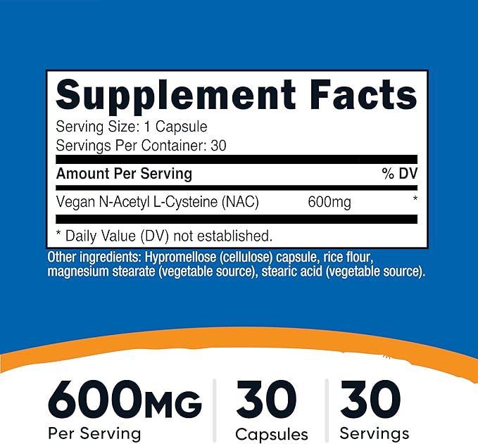 Nutricost N-Acetyl L-Cysteine (NAC) 600mg, 30 Vegan Capsules - GMO Free, Gluten Free, Vegetarian Caps