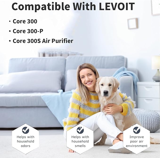 Core 300 Replacement Filter for Levoit Air Purifier Core 300-P and Core 300S-P, 2 Pack 3-in-1 H13 True HEPA Replacement Filter, Compared to Part # Core 300-RF
