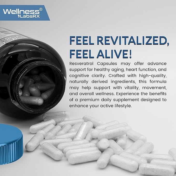 Resveratrol 120 Capsules, Resveratrol Supplement, Resveratrol 1000mg Polygonum Root, Trans Resveratrol for Healthy Aging, Heart, Brain Health Support - Vegan, Keto