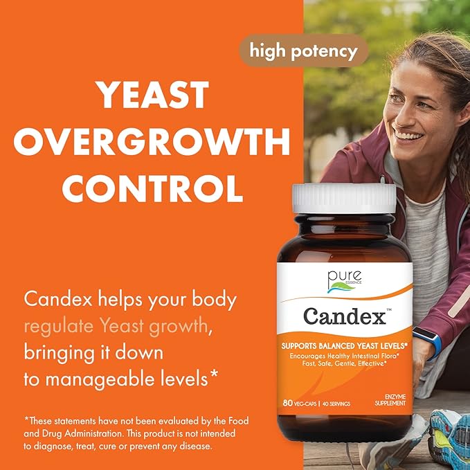 Pure Essence Candex Supplement - Yeast Overgrowth Supplement with Digestive Enzymes, Yeast Infection Probiotic Treatment for Men and Women - 80 Capsules