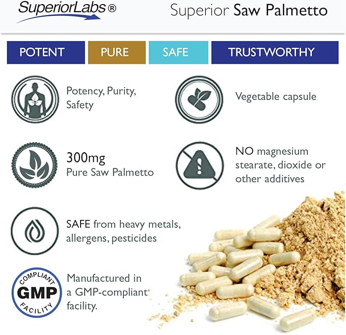 Superior Labs — Saw Palmetto Extract NonGMO, Non Synthetic— 300 mg Dosage, 120 Vegetable Capsules — Supports Urinary Tract Flow & Frequency