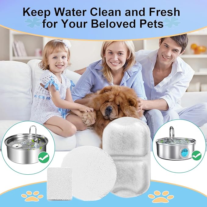 Cat Water Fountain Filter,Dog Water Filter Replacement for 7L/230oz Stainless Steel Dog Fountain,Activated Carbon Dog Water Fountain Filter,8 Set Pet Fountain Filter Replacement for PWF002