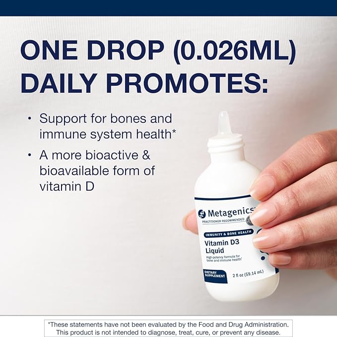 Metagenics Vitamin D3 Liquid - High Absorbency & Easy to Swallow Liquid Vitamin D3 for Bone Health & Immune Support* - Suitable for Kids - 2 fl oz - 2,275 Servings