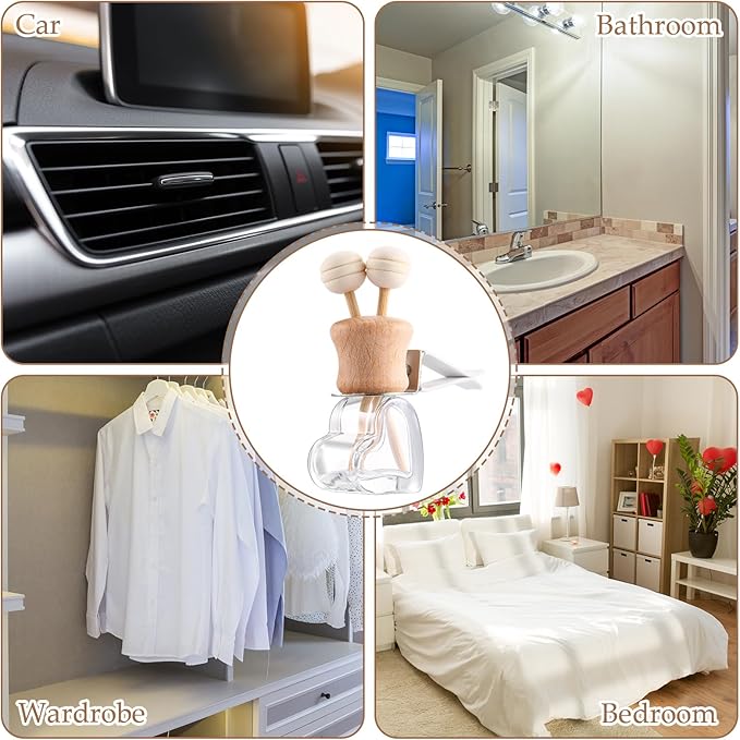 Zubebe 30 Pack Car Air Freshener Diffuser with Vent Clip Empty Car Diffuser Bottles for Essential Oil Perfume Glass Bottle with Wooden Caps Stick(Heart)