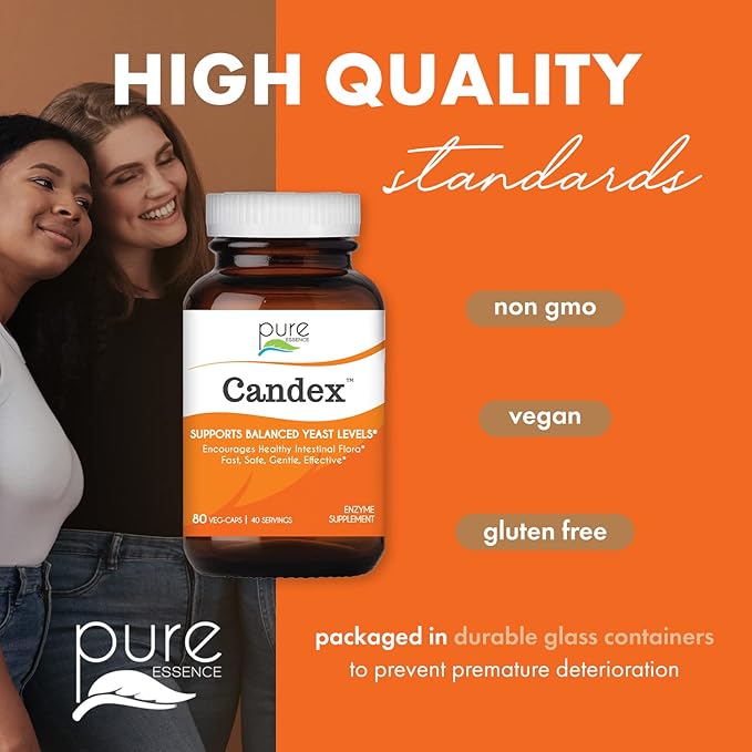 Pure Essence Candex Supplement - Yeast Overgrowth Supplement with Digestive Enzymes, Yeast Infection Probiotic Treatment for Men and Women - 80 Capsules
