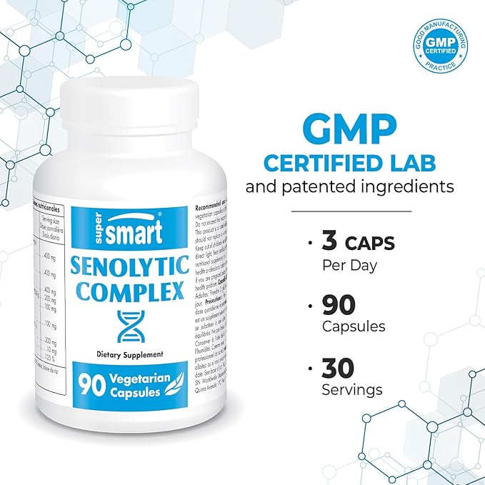 Supersmart - Senolytic Complex (Advanced Formula) - with Fisetin, Quercetin, Bromelain - Patented Ingredients - Senolytic Supplement | Non-GMO & Gluten Free - 90 Vegetarian Capsules