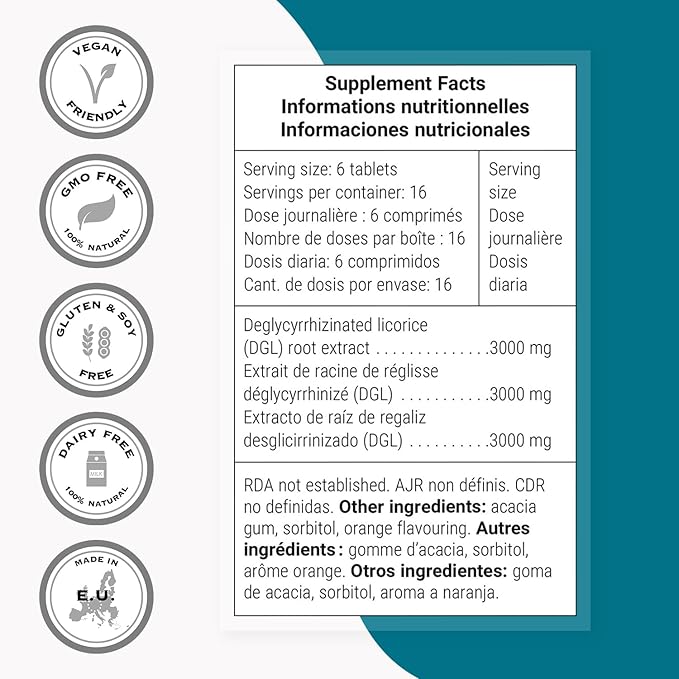 SUPERSMART - DGL 3,000 mg Per Day - Gut Health - Extract of Liquorice Root for Gastrointestinal Health | Non-GMO & Gluten Free - 100 Chewable Tablets
