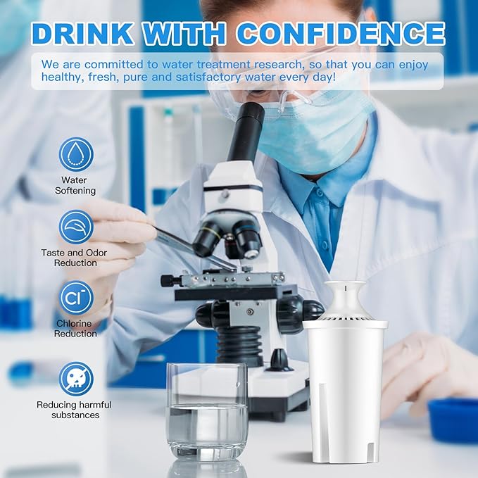 Water Fiter Replacement Fit for Brita Water Filter & Pitchers, Water Pitcher Filter Compatible with Brita Classic, Mavea, Ob03, 107007 35557, Reduce Chlorine and Heavy Metals (6)