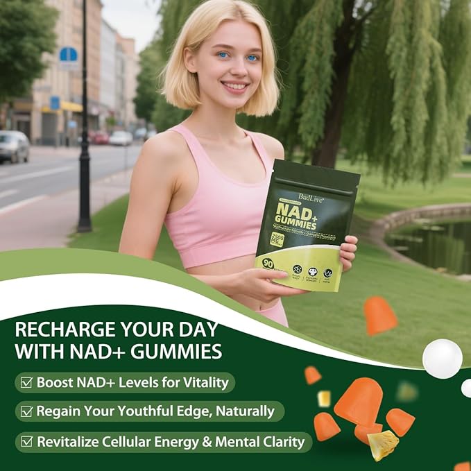 NAD+ Gummies – Sugar-Free NAD Supplement with Liposomal Nicotinamide Riboside, Resveratrol & Quercetin – Anti-Aging, Cellular Energy & Health Support – Blueberry Flavor, 90 Gummies