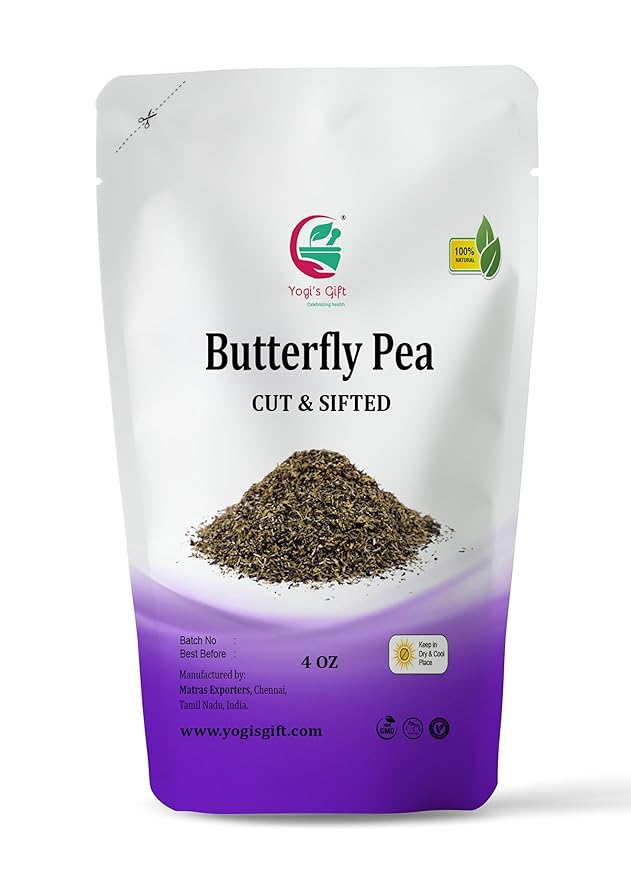 Butterfly Pea Flower 4 oz, Loose Leaf Cut & Sifted (300+ Cups), Non-GMO Dried Flowers, Natural Blue, Purple Drinks & Food Coloring, Premium Quality, By Yogiโs Giftยฎ