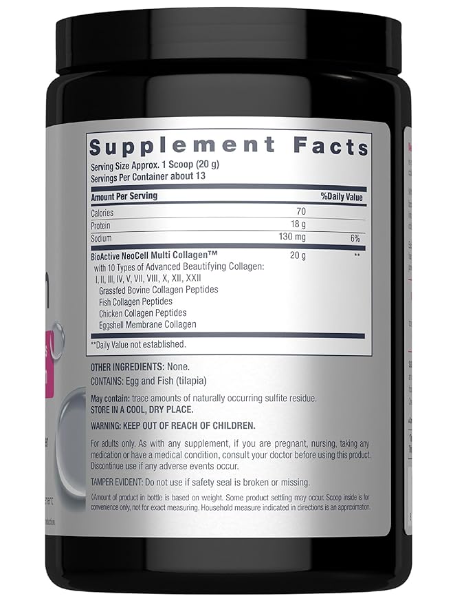 NeoCell Super Multi Collagen Peptides Powder | 9oz | 10 Types of Collagen | Skin, Hair and Nails | Beauty Supplement | Unflavored Powder | For Women and Men