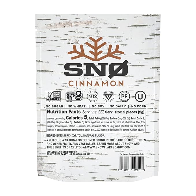 Cinnamon KETO Xylitol Candy Chips - SNØ 1LB Bag - Sugar-Free Candy With Only 2 Ingredients | Low Carbs, Diabetic-Friendly, Non-GMO, Vegan, GF & Kosher | Purest candy in the world!