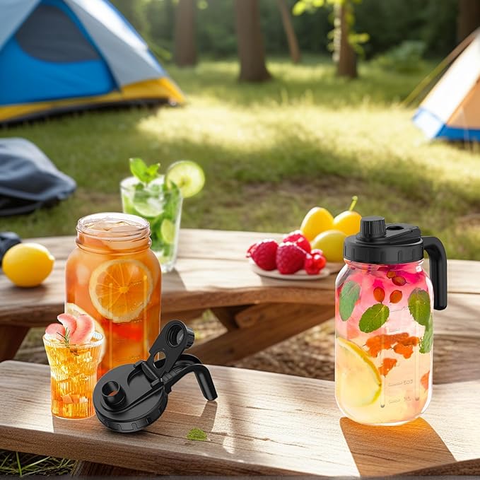 2 Pack 64oz Glass Mason Jar Pitchers with Wide Mouth & Measurement Marks – Leak-Proof Twist Lids for Cold Drinks, Iced Tea, Lemonade, and Juice