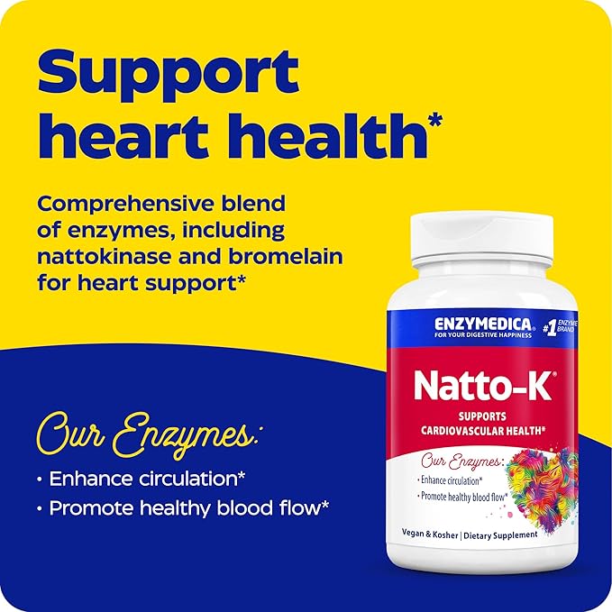 Enzymedica, Natto-K, Nattokinase Supplement, Promotes Heart Health & Circulation, 30 Count