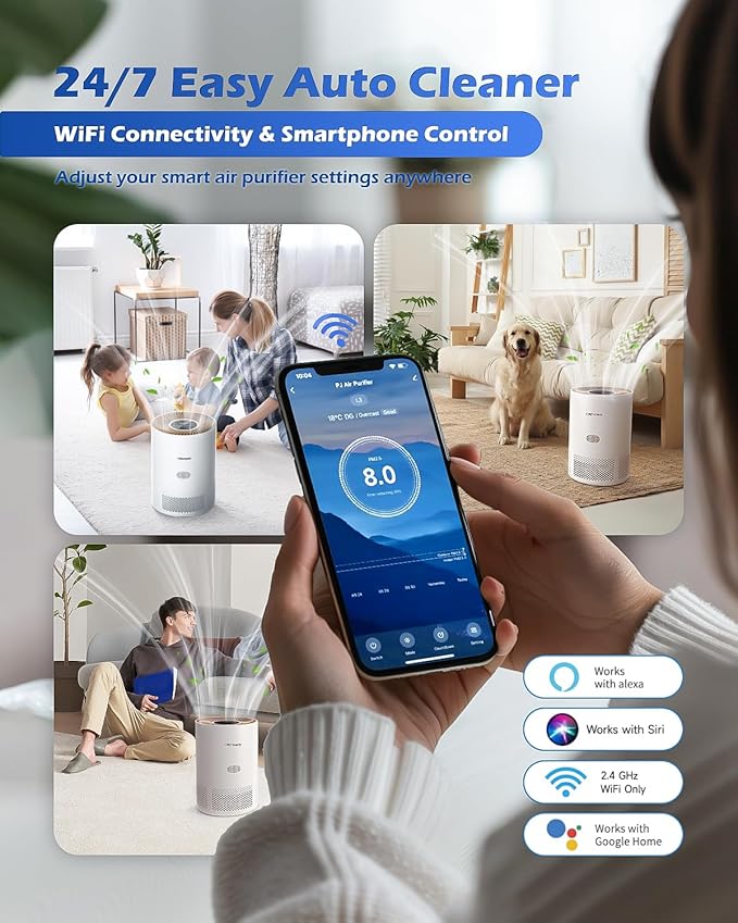 Firehawk Air Purifier for Home Large Room 2300 ft², H13 HEPA Filter, PM 2.5 Wildfire Sensor, 20dB Quiet Sleep Mode Bedroom Office, Cleaner 99.97% Dust Smoke Pollen Pets Hair, Smart WiFi