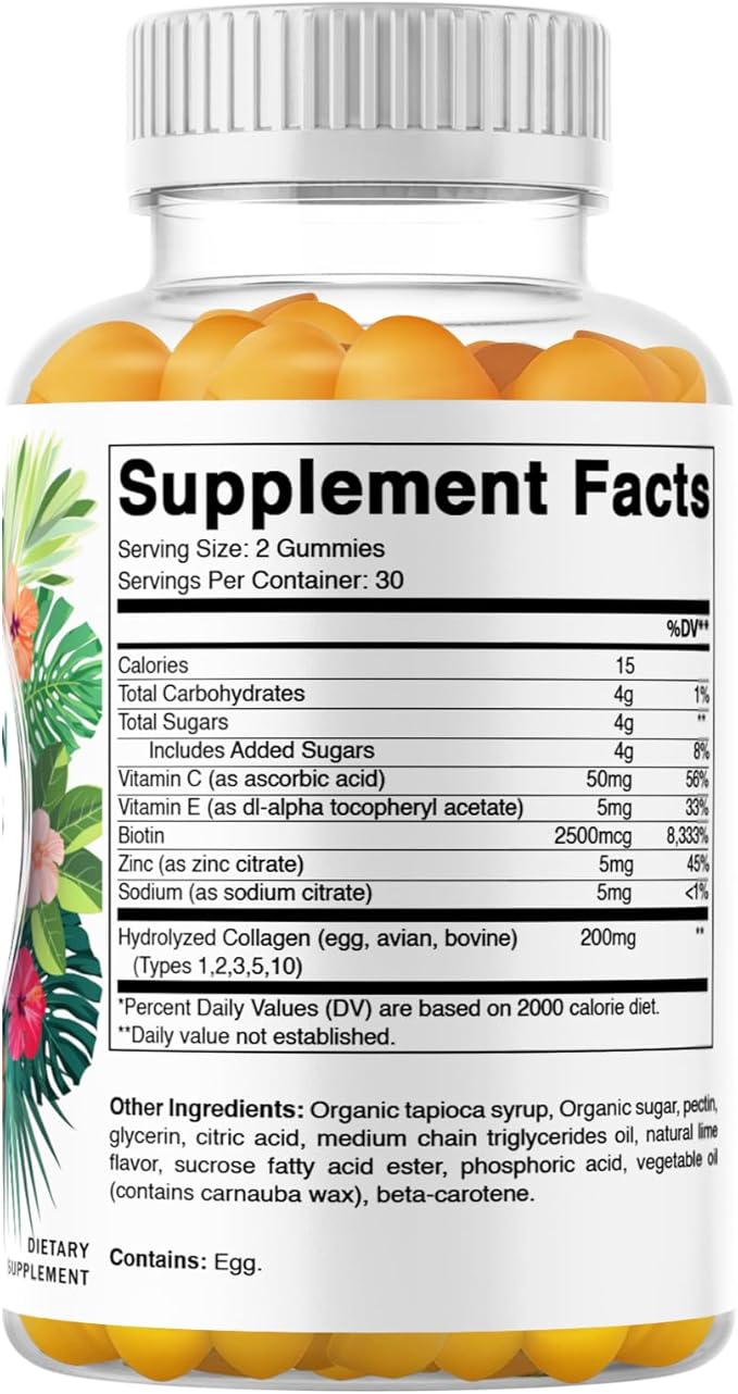 Vitamatic Hydrolyzed Collagen Gummies with Vitamin C, Zinc and Biotin, 200 mg - Healthy Skin Support - 60 Gummies