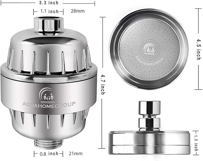 AquaHomeGroup Luxury Filtered Shower Head Set 20+3 Stage Shower Filter for Hard Water Removes Chlorine and Harmful Substances - Showerhead Filter High Output