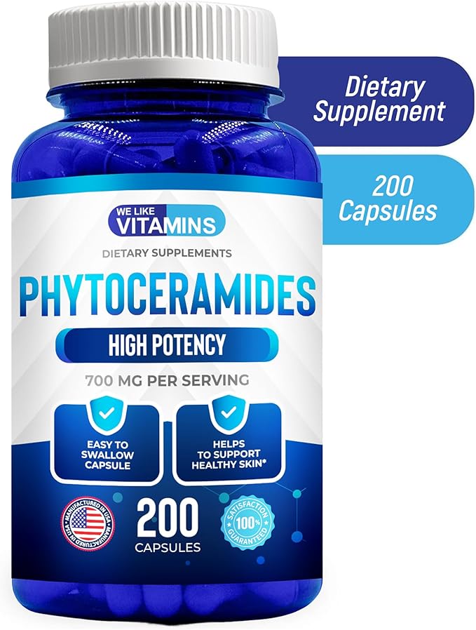 We Like Vitamins Phytoceramides 700mg - 200 Capsules All Natural Wheat Free and Plant Based - Phytoceramide Supplement - 700 mg per Serving - Skin Hydration, Repair, Rejuvination