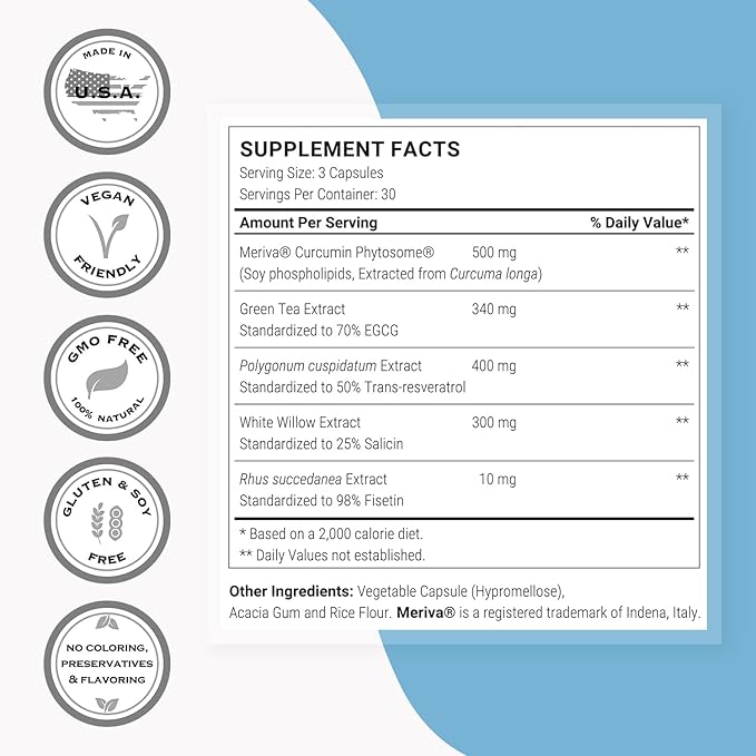 Supersmart - Natural Rapalogs (Advanced Formula) - with EGCg, Fisetin, Trans-resveratrol, Salicin, Curcumin Phytosome | Non-GMO & Gluten Free - 90 Vegetarian Capsules