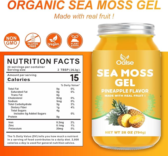 Sea Moss Gel - Raw Nutritious Irish Sea Moss Gel Rich in 102 Vitamins and Minerals, Proteins & Vitamins, Vegan-Friendly 28OZ Pineapple Flavor