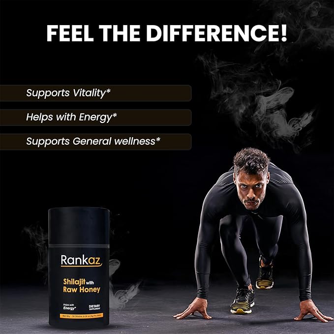 Rankaz Natural Shilajit Honey Sticks Organic - 30 Sticks, Shilajit Honey Fulvic Acid and Trace Minerals