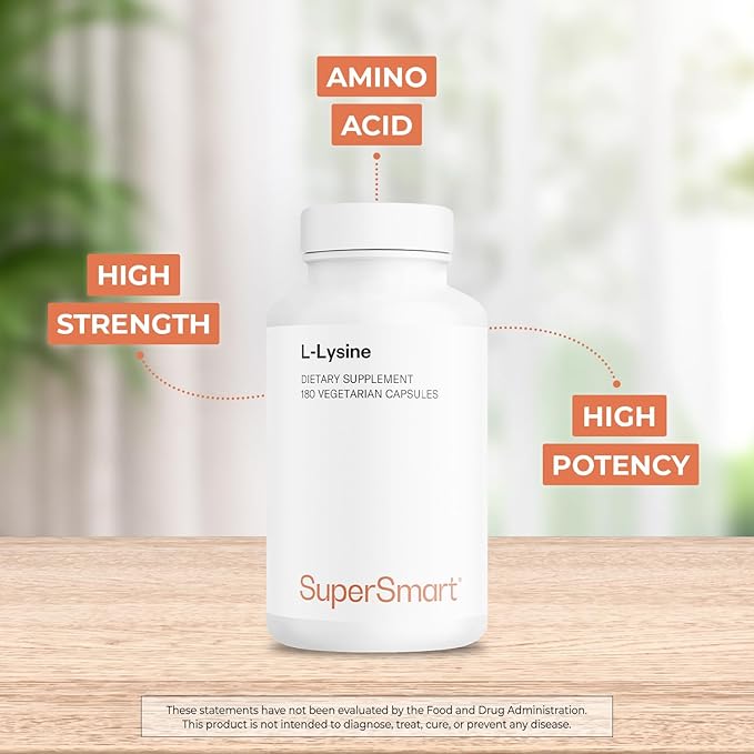 Supersmart - L-Lysine 6000mg per Day (High Strength) - Essential Amino Acid Lysine Supplement | Non-GMO & Gluten Free - 180 Vegetarian Capsules