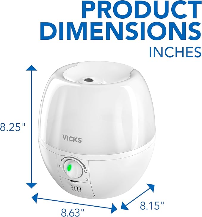 Vicks 3-in-1 SleepyTime Humidifier, No. 1 Brand Recommended by Pediatricians*. Cool Mist Humidifier with Night-Light, and Essential Oil Diffuser for Baby and Kids rooms. Visible Cool Mist, White.