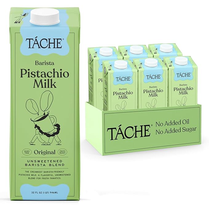 Táche Unsweetened Pistachio Milk and Ready-to-Drink Pistachio Coffee Latte Bundle, 32 oz Milk 6-Pack and 11 oz Latte 12-Pack