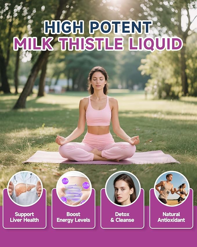 Milk Thistle Supplement, Silymarin Milk Thistle Extract for Liver Support, Cleanse, Detox, Antioxidant Support, Daily Liver Supplement, Vegan & Non-GMO, 4 FL OZ