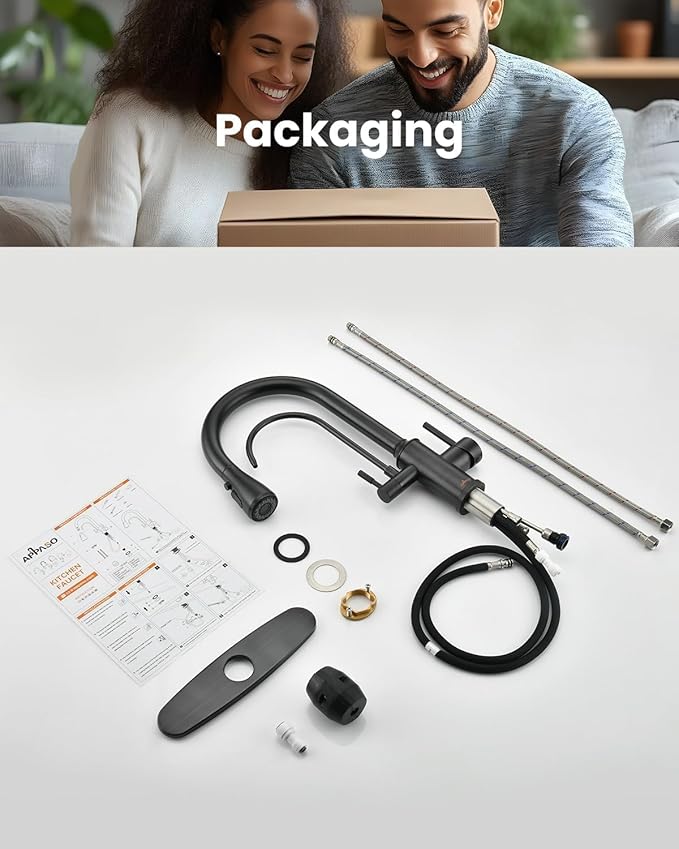 APPASO Kitchen Faucet with Water Filter, Without Water Filtration Device, Oil Rubbed Bronze 3-in-1 Kitchen Sink Faucet, High Arch 2-Handle 3-Way Kitchen Faucet with Pull-Down Sprayer