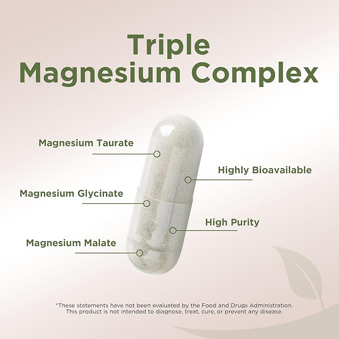 Gade Nutrition Triple Magnesium Complex with Magnesium Glycinate, Magnesium Malate & Magnesium Taurate | Pure Magnesium Supplement for Sleep and Calm, Veggie Capsules | Made in USA