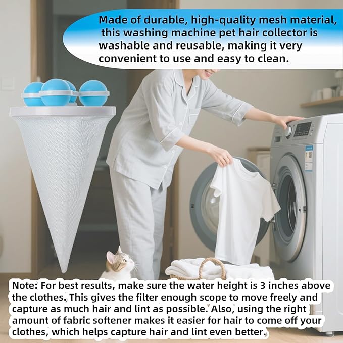 Pet Hair Remover for Laundry, 2025 Upgraded Pet Hair Remover for Laundry Hair Filter Bag Lint Catcher for Washing Machine Cat and Dog Hair Washing Machine Catcher 6 Pcs (Blue)