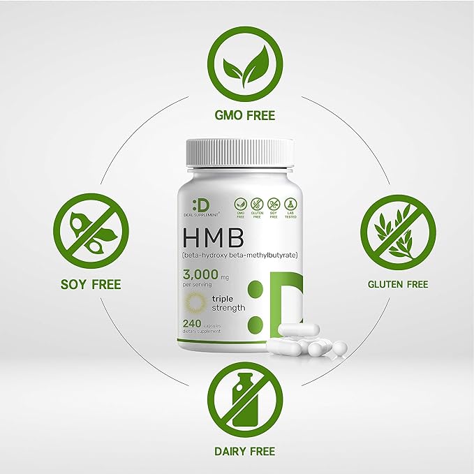 Ultra Strength HMB Supplements 3,000mg Per Serving, 240 Capsules | Third Party Tested | Supports Muscle Growth, Retention & Lean Muscle Mass | Fast Workout Recovery